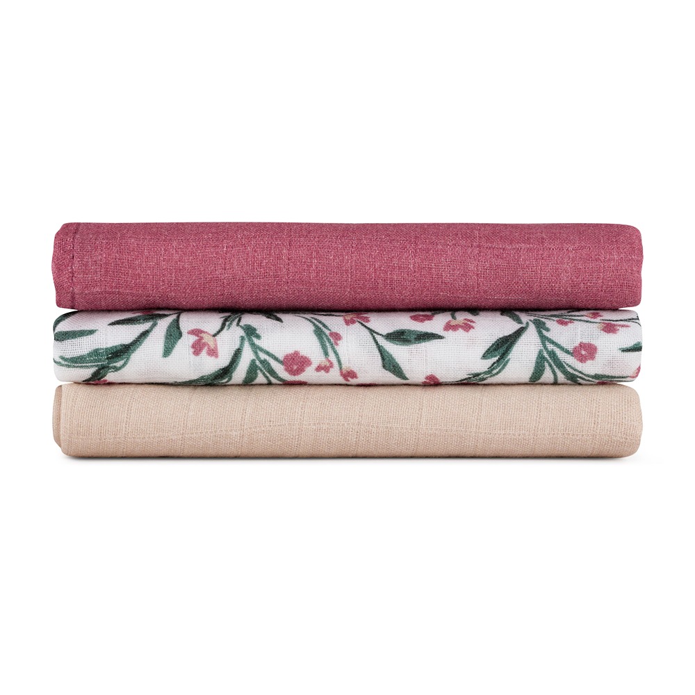 PETITE &amp; MARS Sada plienok bambusová mušelínová 3ks Moussy Pink Meadow 68 x 68 cm