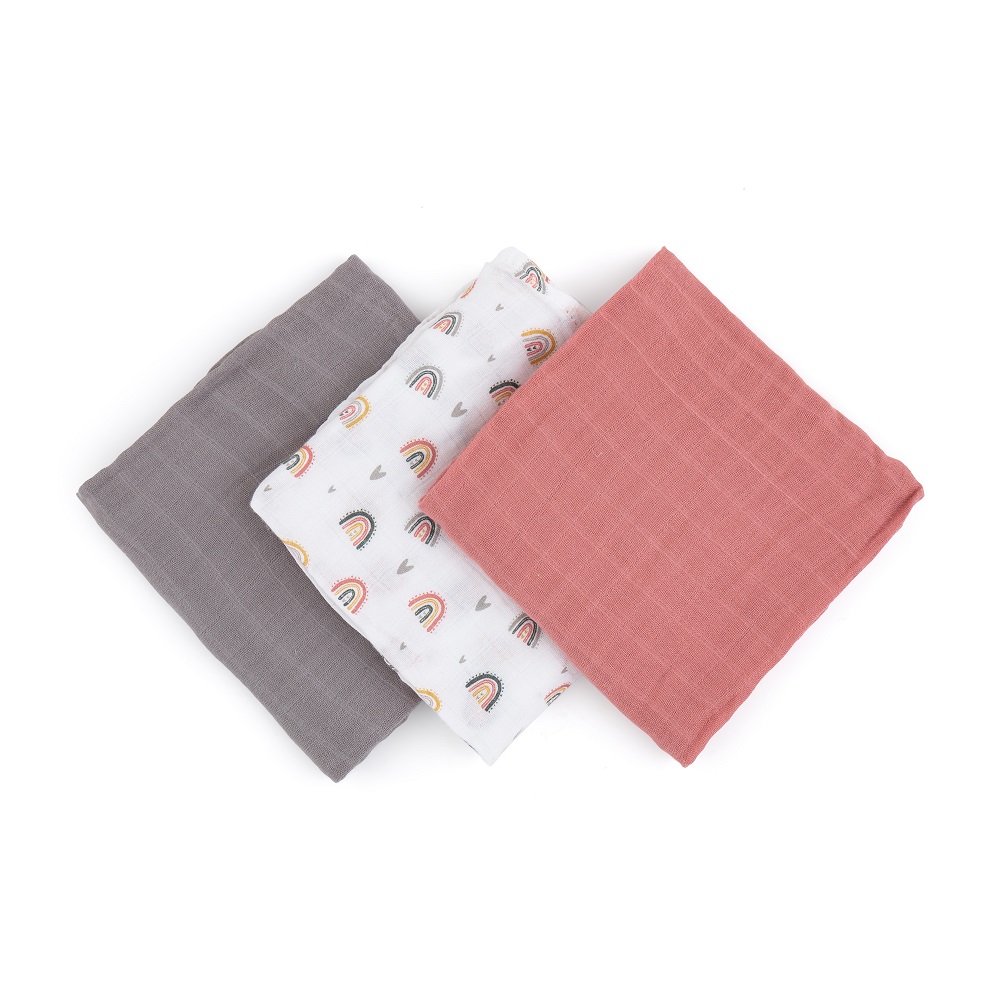 PETITE&amp;MARS Sada plienok bambusová mušelínová 3ks Moussy Rose Rainbows, 68 x 68 cm