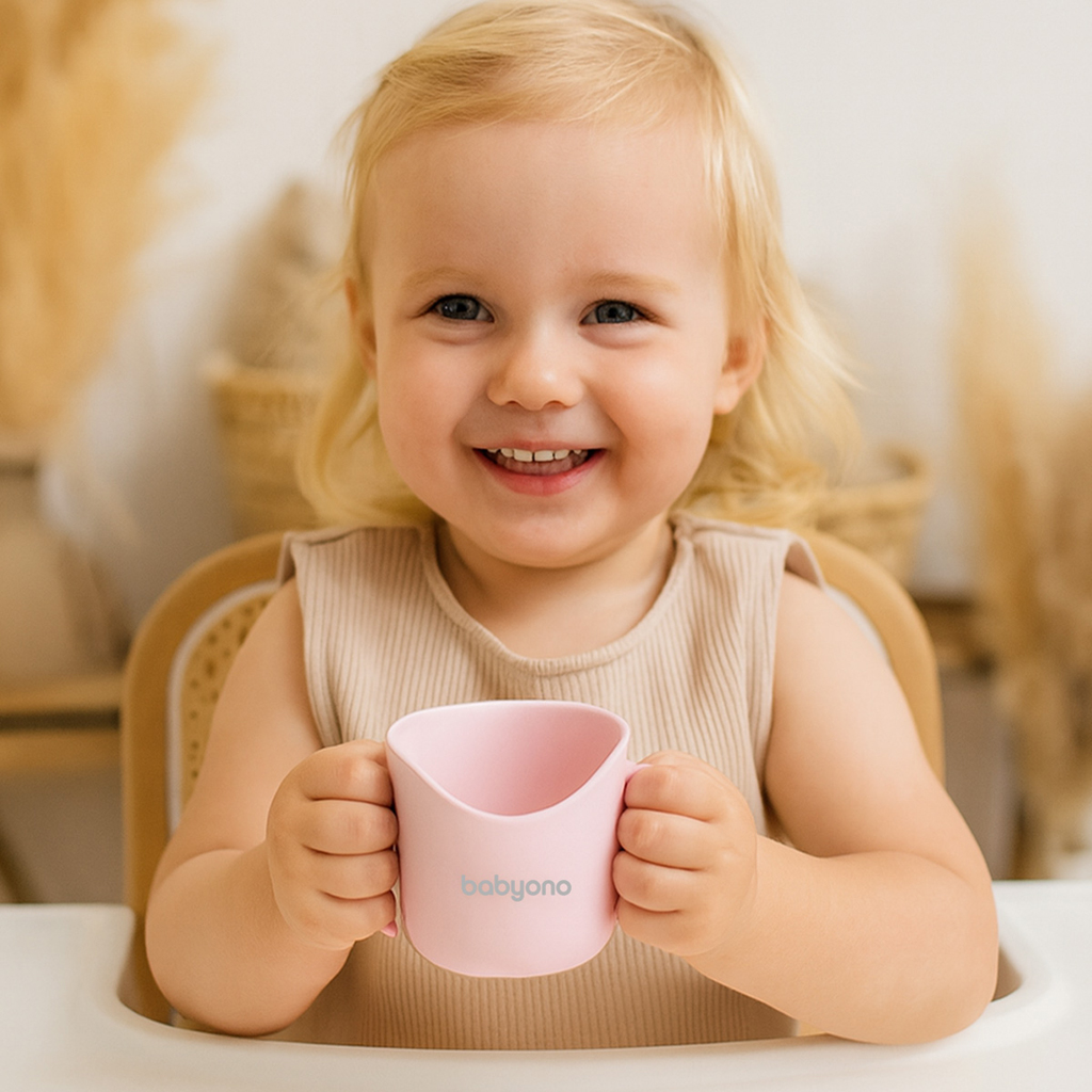 BABYONO Hrnček ergonomický s uškami 120 ml ružový 6m+