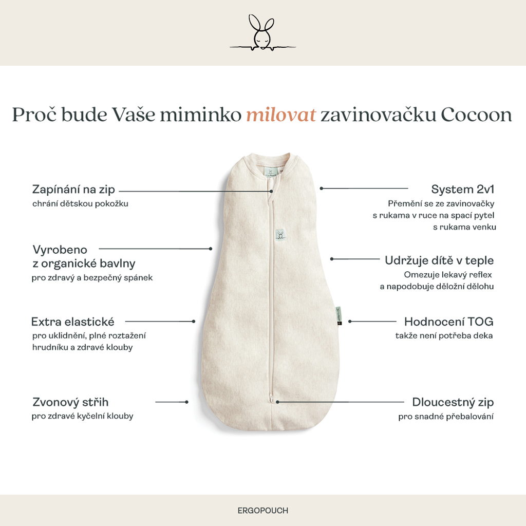 ERGOPOUCH Zavinovačka a pytel na spanie 2v1 Cocoon Melody  3-6m, 6-8kg, 2,5tog
