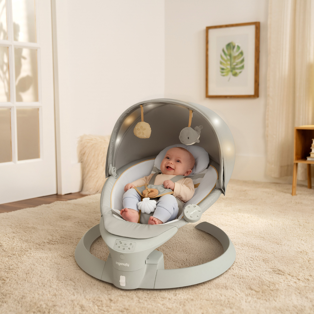 INGENUITY Lehátko s hojdaním a vibráciou Bounce &amp; Sway – Pebble Shore™, 0m+