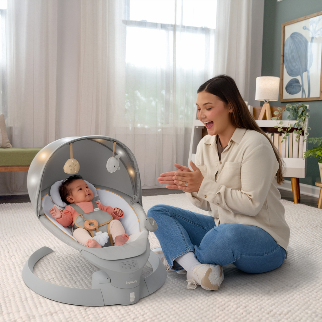 INGENUITY Lehátko s hojdaním a vibráciou Bounce &amp; Sway – Pebble Shore™, 0m+