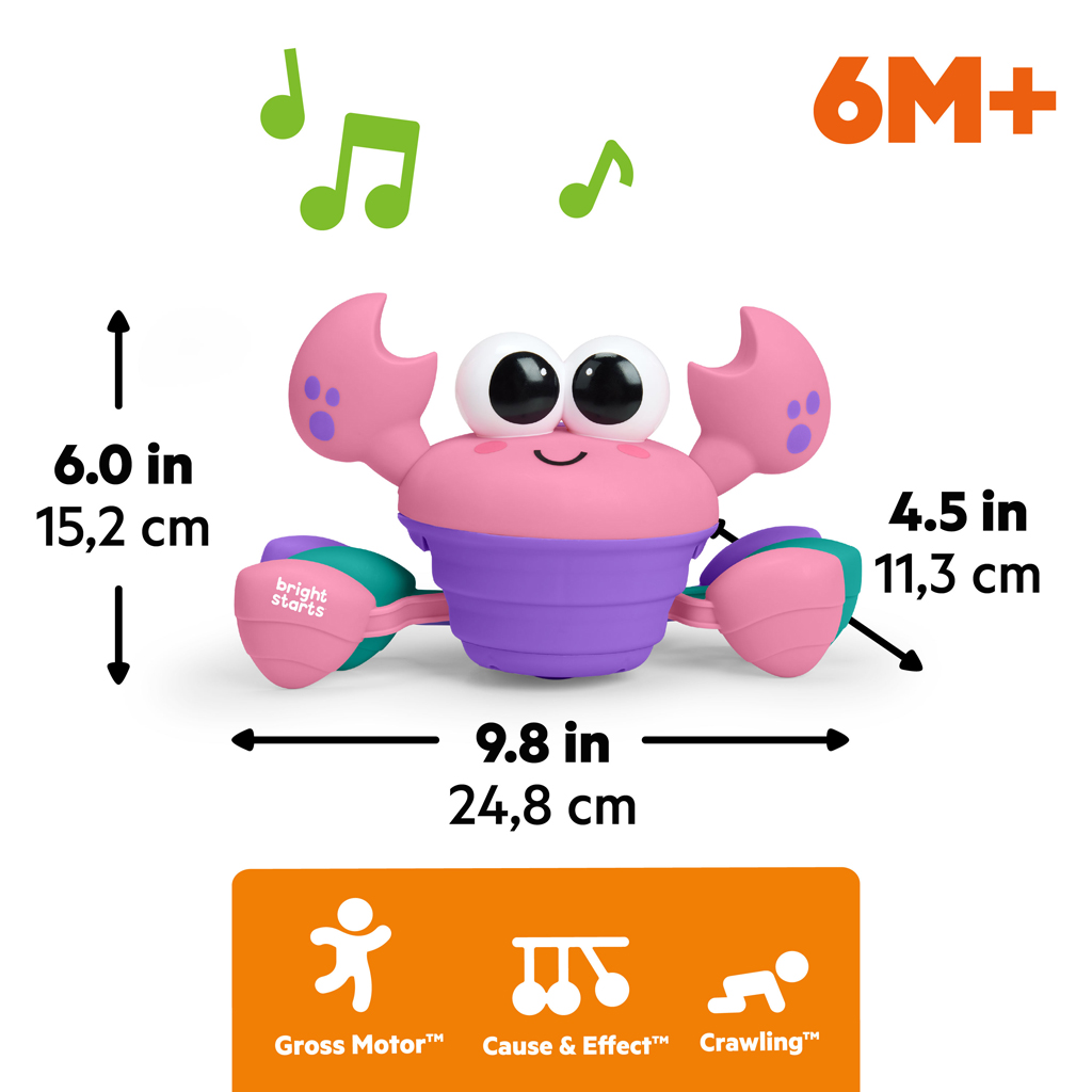 BRIGHT STARTS Hračka hudobná a multisenzorická Rockin' Crawling Crab™ - Pink, 6m+