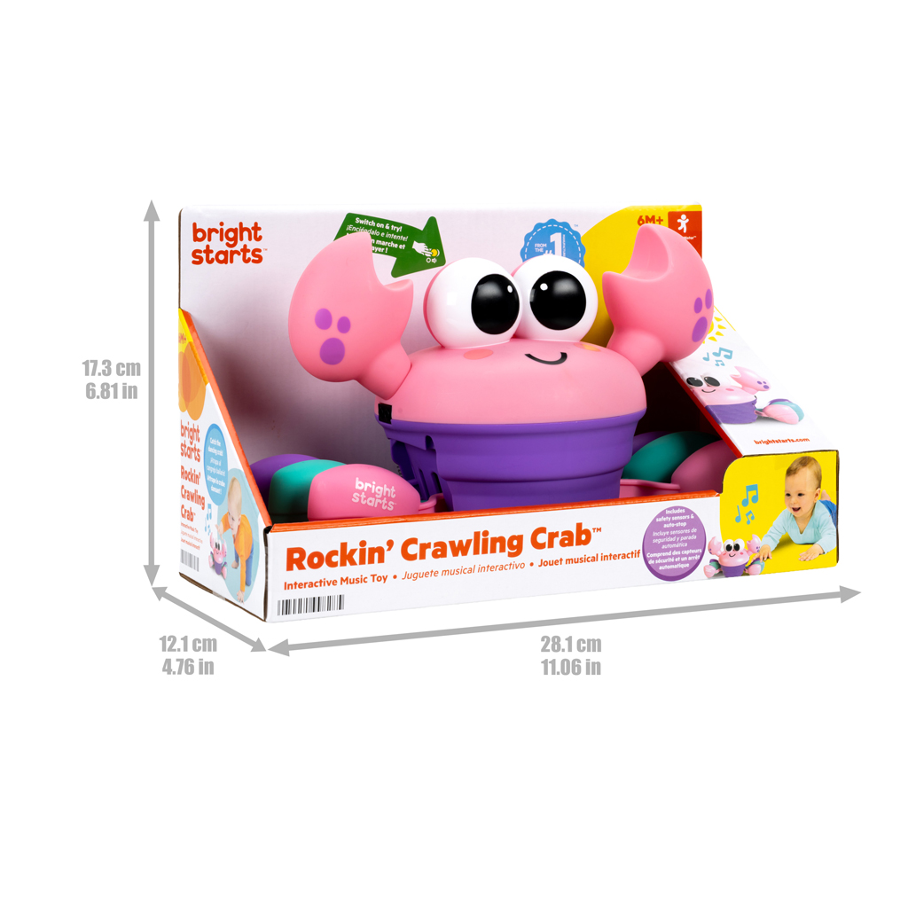 BRIGHT STARTS Hračka hudobná a multisenzorická Rockin' Crawling Crab™ - Pink, 6m+