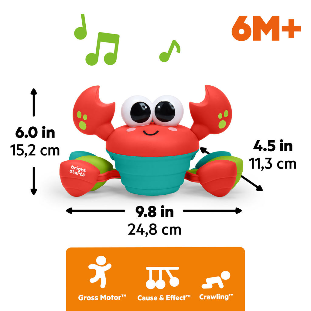 BRIGHT STARTS Hračka hudobná a multisenzorická Rockin 'Crawling Crab™ - Red, 6m+