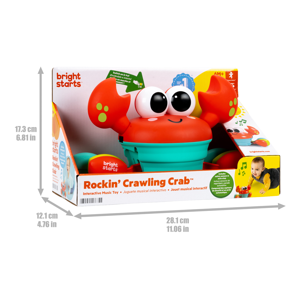BRIGHT STARTS Hračka hudobná a multisenzorická Rockin 'Crawling Crab™ - Red, 6m+
