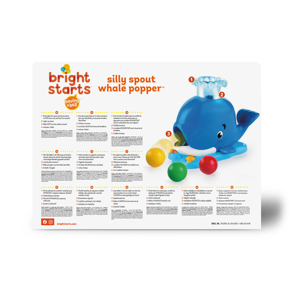 BRIGHT STARTS Hračka hudobná svetelná veľryba Popper 6m+