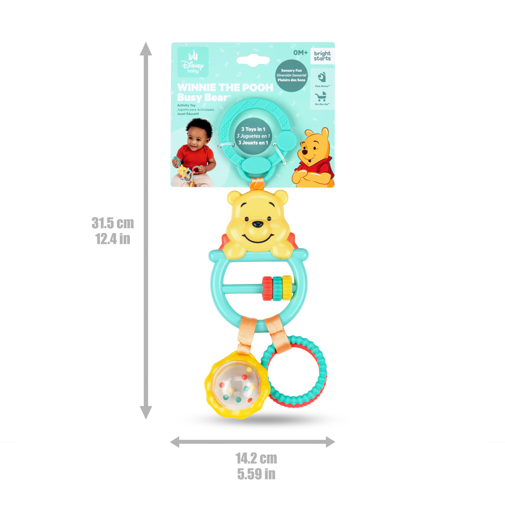 BRIGHT STARTS Hračka na C krúžku aktívna Winnie the Pooh Busy Bear™ 0m+