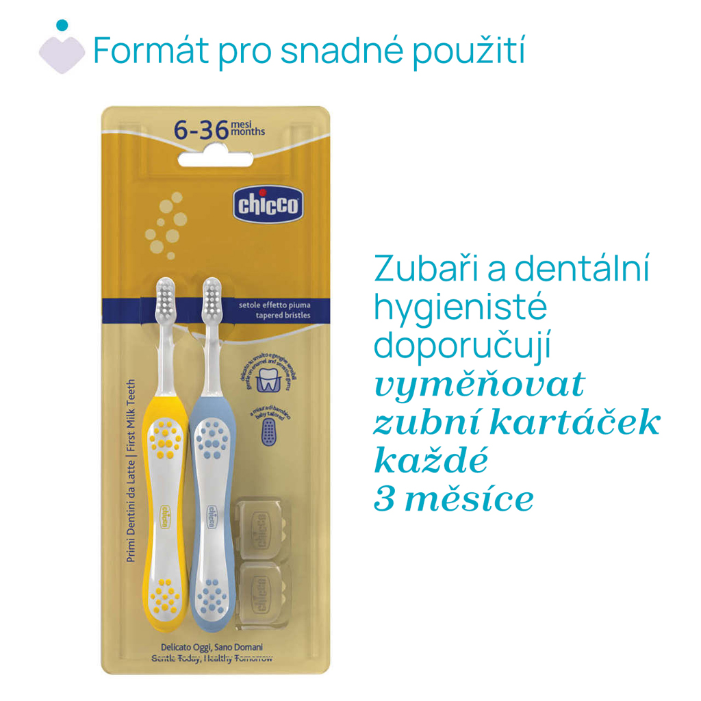 CHICCO Set zubných kefiek pre deti Indigo-Mustard 6-36m, 2ks