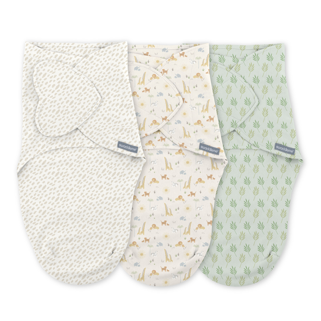 INGENUITY Zavinovačka SwaddleMe™ Uliatka bavlna 1 TOG 0-3m Monogram Collection™ Safari Swaddle, 3ks
