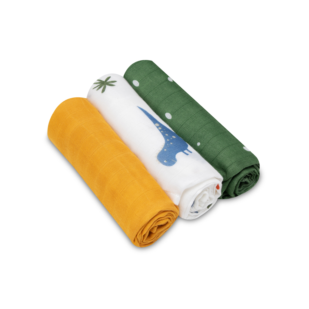 LIONELO Bambusové plienky Bamboo Set Dino, 3 ks