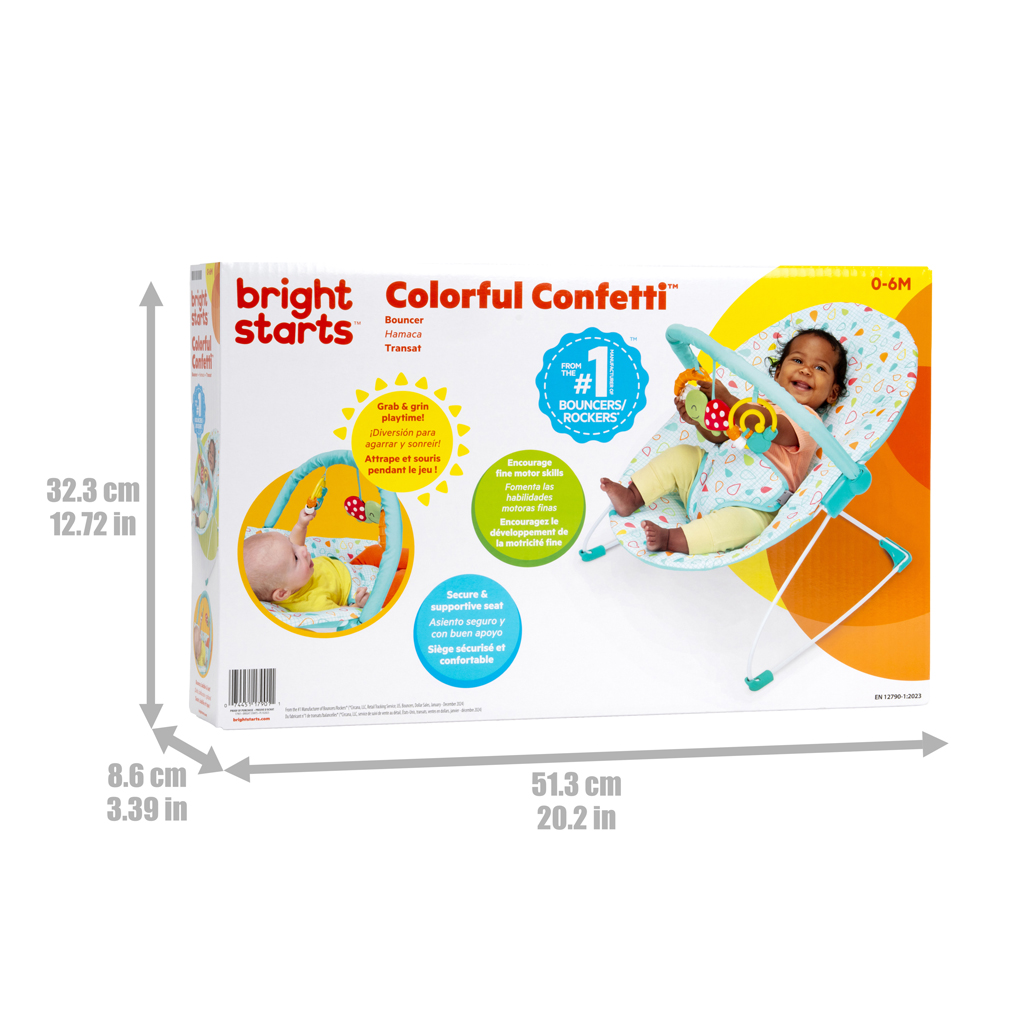 BRIGHT STARTS Lehátko s hračkami Colorful Confetti™ Bouncer, 0m+