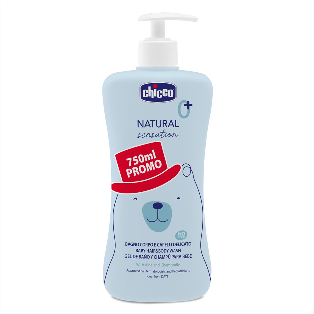 CHICCO Sprchový gél 2v1 na telo a vlasy s aloe a kamilkou Natural Sensation 750 ml, 0 m+