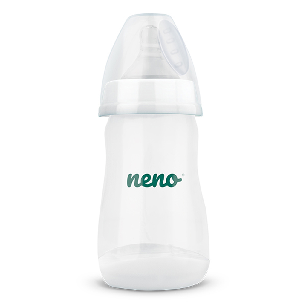 NENO Fľaša na kŕmenie a učenie pitia s rúčkami a sacím systémom antikoliková  240 ml
