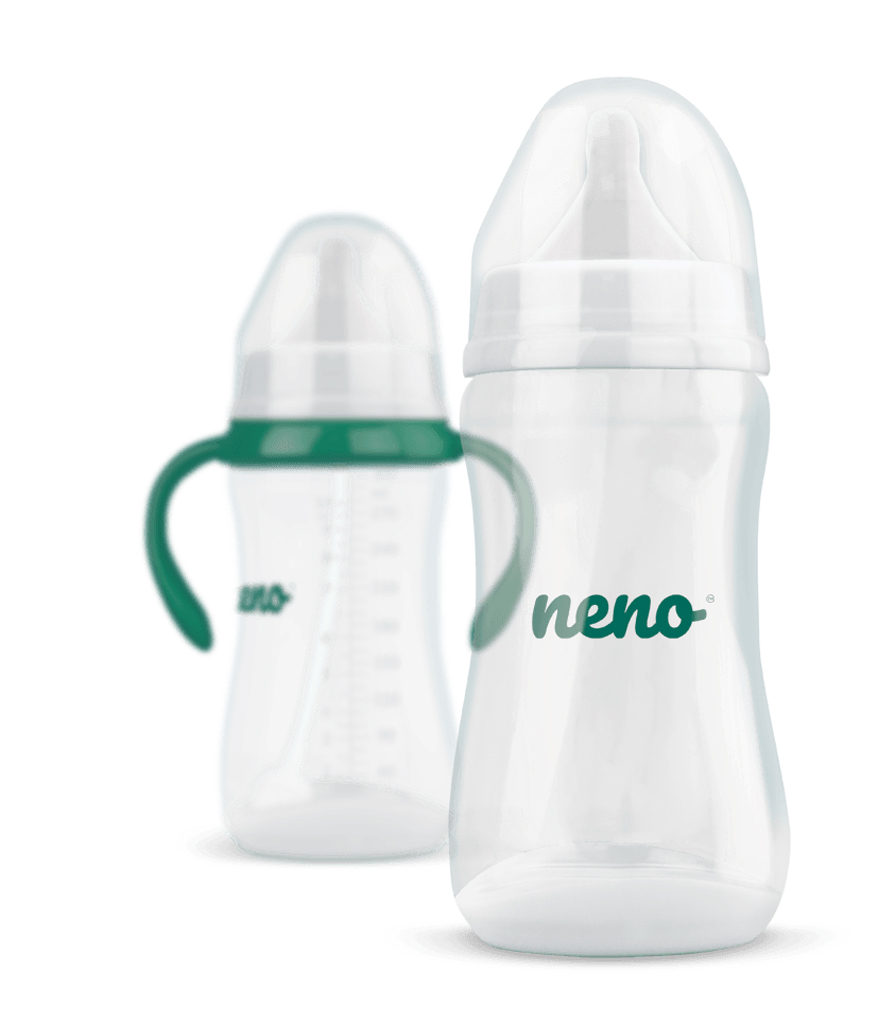 NENO Fľaša na kŕmenie a učenie pitia s rúčkami a sacím systémom antikoliková  240 ml