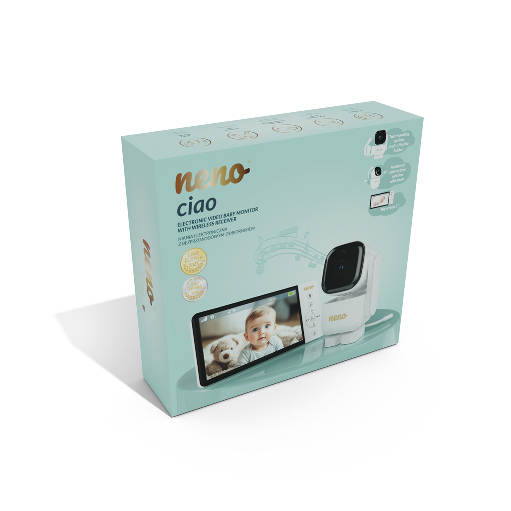 NENO Video pestúnka Ciao, bezdrôtový 5" monitor, otočná kamera, batéria 5000 mAh a VOX režim