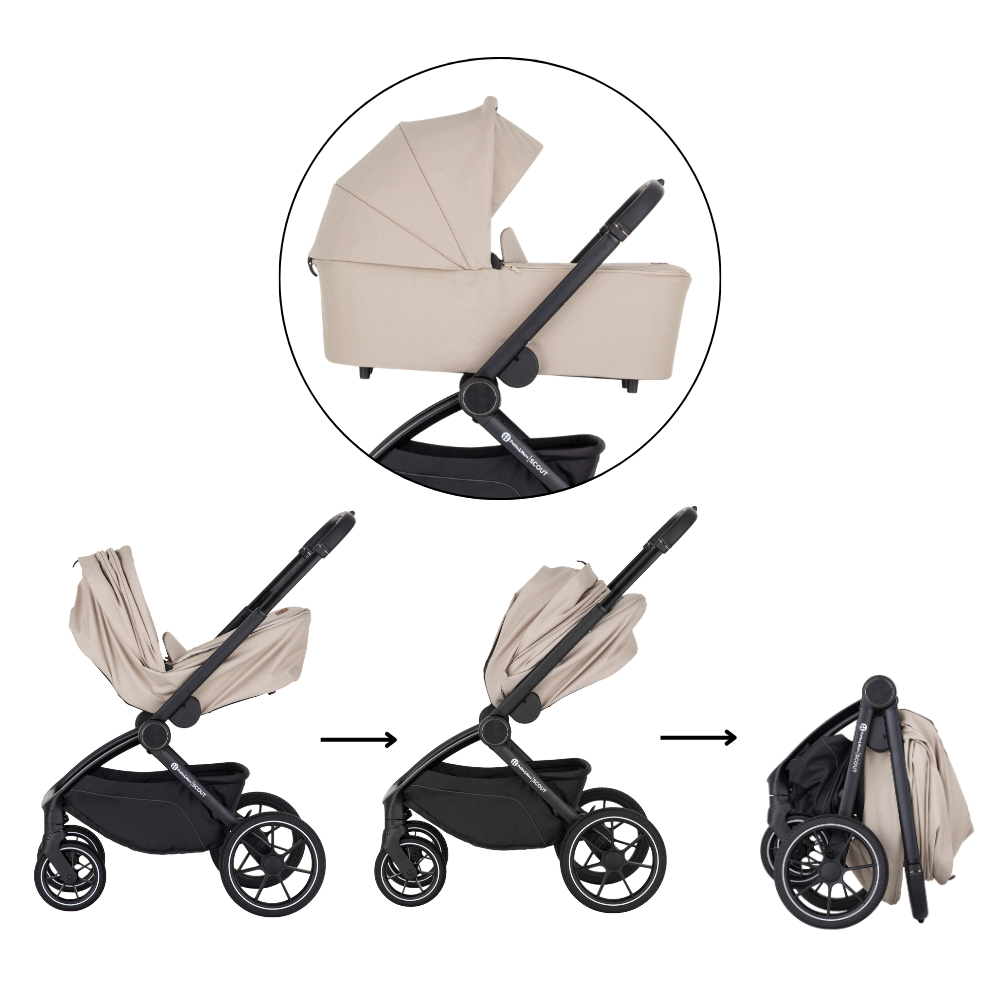 PETITE&amp;MARS Kočík kombinovaný SCOUT 3v1 Cappuccino Cream s Core Pro i-Size 