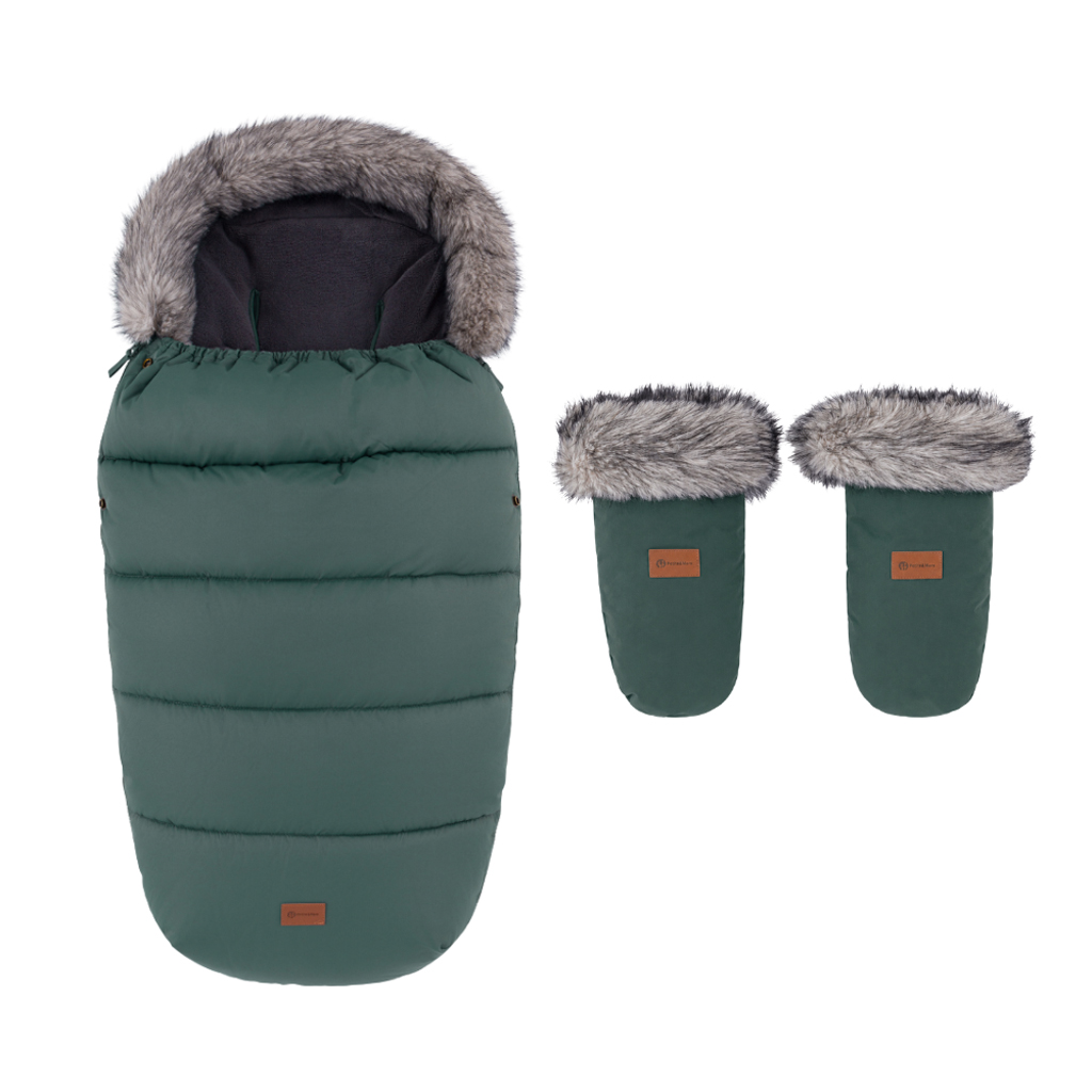 PETITE&amp;MARS Set zimný fusak Comfy 4v1 + rukavice na kočík Fjora Veritable Khaki