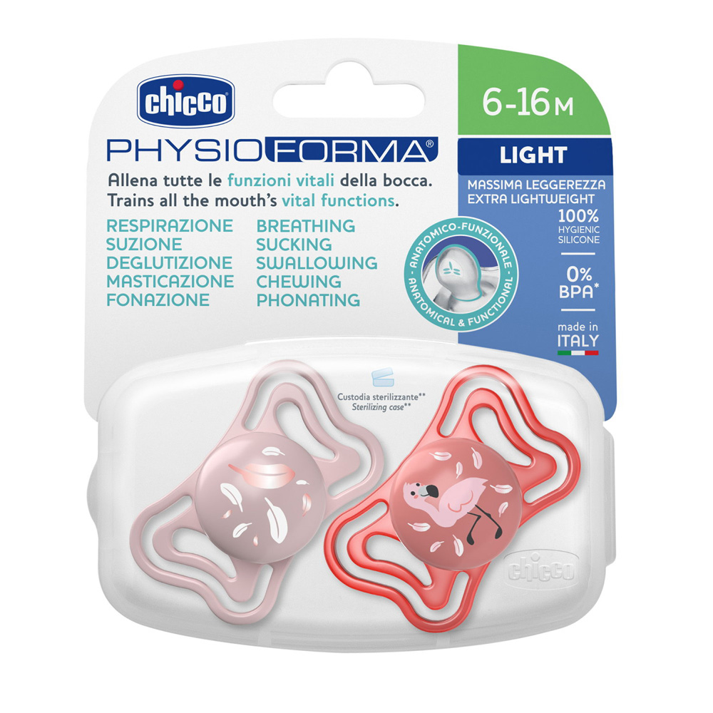 CHICCO Dudlíky Physio Light silikonové růžové 6-16m, 2 ks