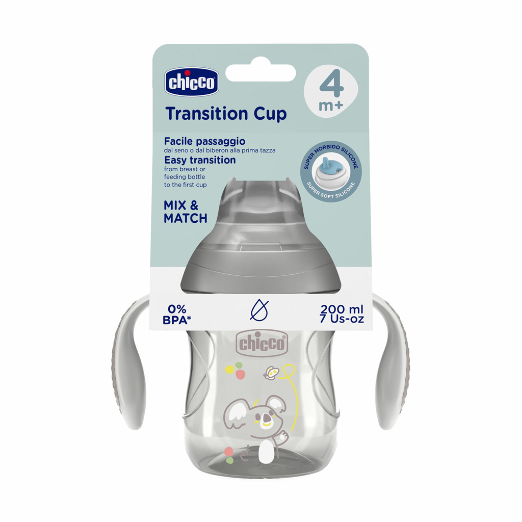 CHICCO Hrnček Transition učiaci s držadlami grey, 4m+