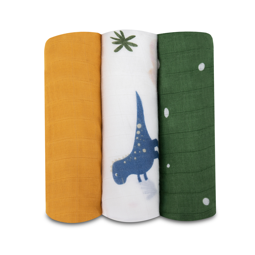 LIONELO Bambusové plienky Bamboo Set Dino, 3 ks