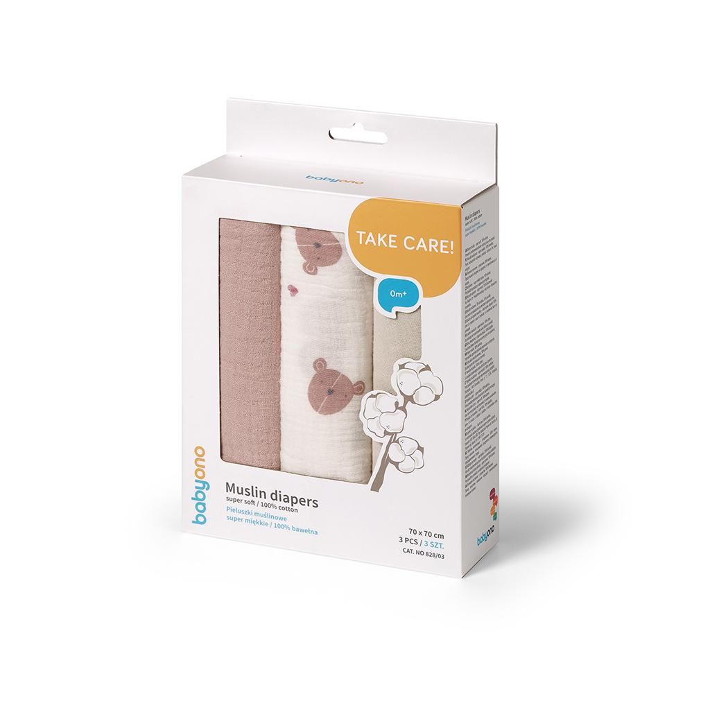 BABYONO Plienky mušelínové Super Soft 3 ks, Grey 70 x 70 cm