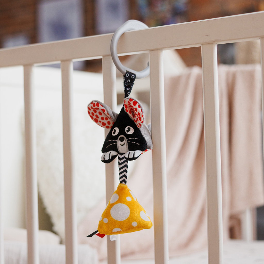 BABYONO Hračka závesná kontrastná na C krúžku Mouse 0m+
