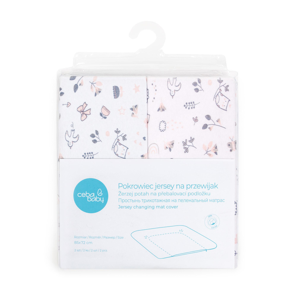 CEBA BABY Poťah na prebaľovaciu podložku mäkkú 2 ks Candy Pink, Bird World+Light grey, Bird World
