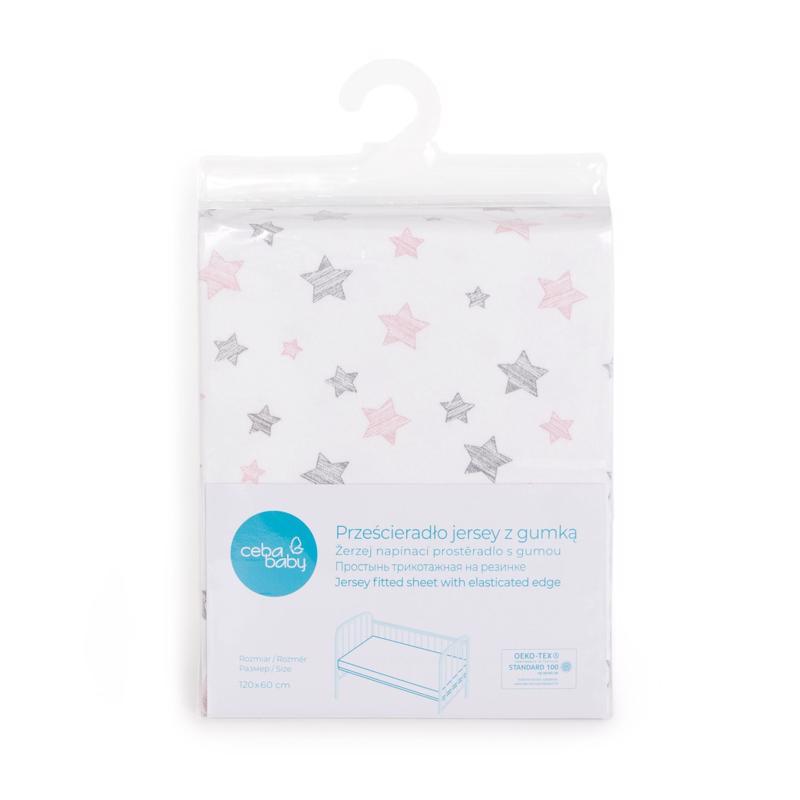 CEBA BABY Plachta Žerzej napínacia s gumou 120 x 60 Pink Stars