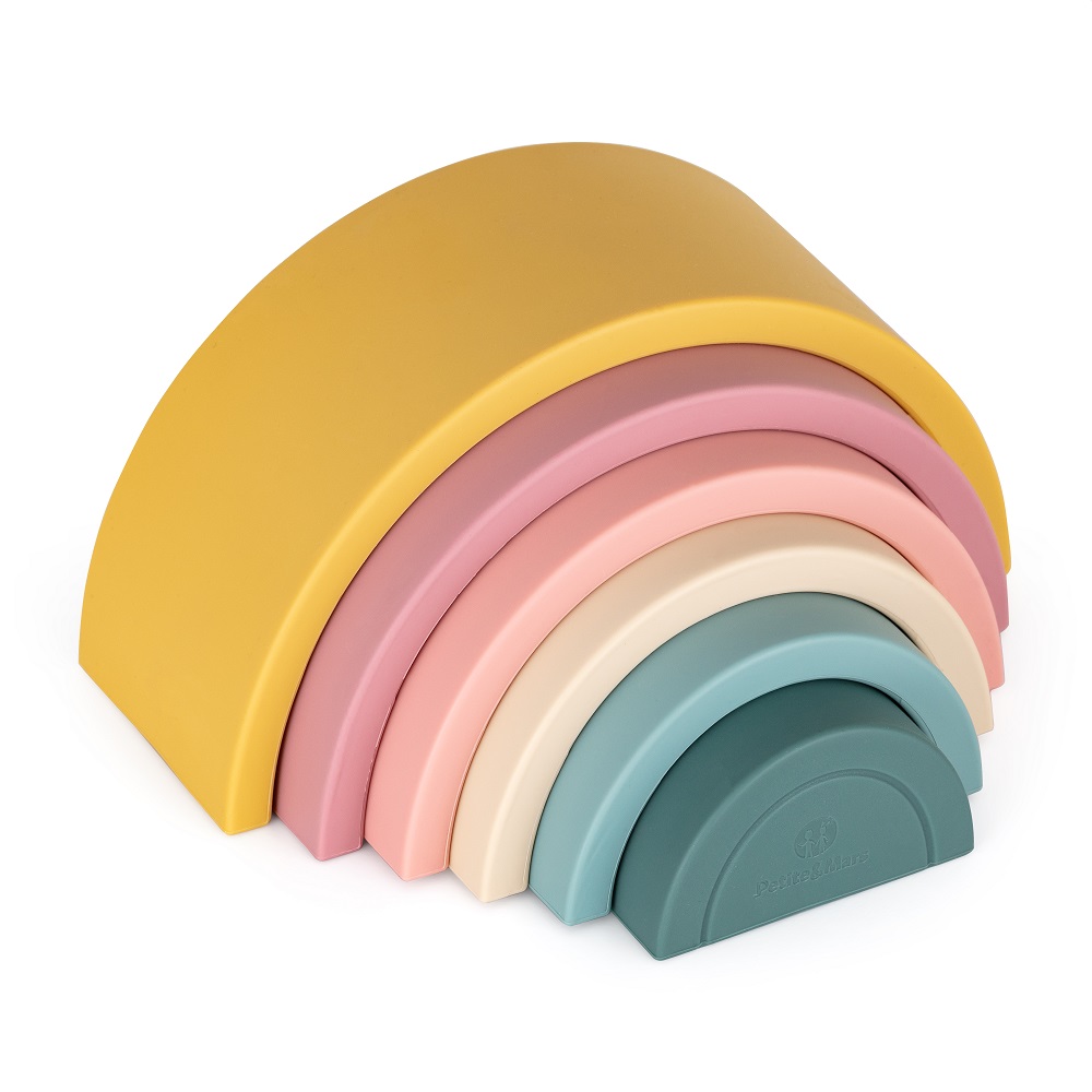 PETITE&amp;MARS Hračka silikónová skladacia Rainbow Intense Ochre 12m+