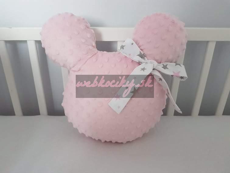 Handmade Mickey vankúšik minky ružový s bielou mašľou