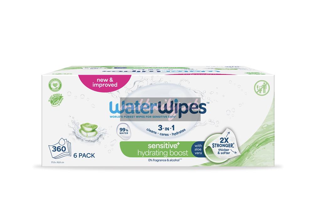 6x WATERWIPES Obrúsky vlhčené Hydrating clean with aloe vera 3in1 60 ks (360 ks)
