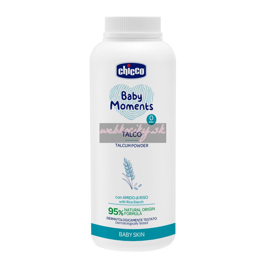 CHICCO Púder detský Baby Moments s ryžovým škrobom 95 % prírodných zložiek 150 g