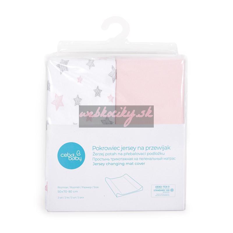 CEBA BABY Poťah na prebaľovaciu podložku 50x70-80 cm 2 ks Candy Pink+Pink Stars