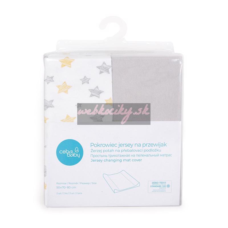 CEBA Poťah na prebaľovaciu podložku 50x70-80 cm 2 ks Light Grey+Yellow Stars