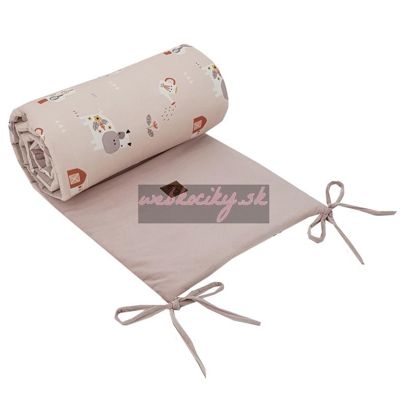 EKO Chránič do postieľky VELVET My farm Powder pink 180x35 cm
