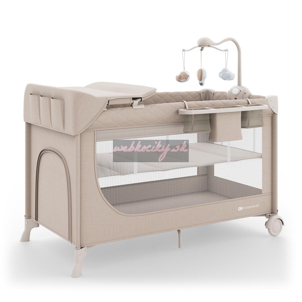 KINDERKRAFT Postieľka cestovná Leody Up Beige s príslušenstvom