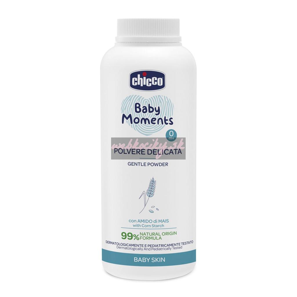 CHICCO Púder detský Baby Moments s kaolínom a kukuričným škrobom 99% prírodných zložiek, 130 g