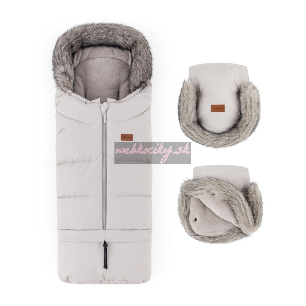 PETITE&MARS Set zimný fusak Arctic 4v1 + rukavice na kočík Furry Champagne Shower