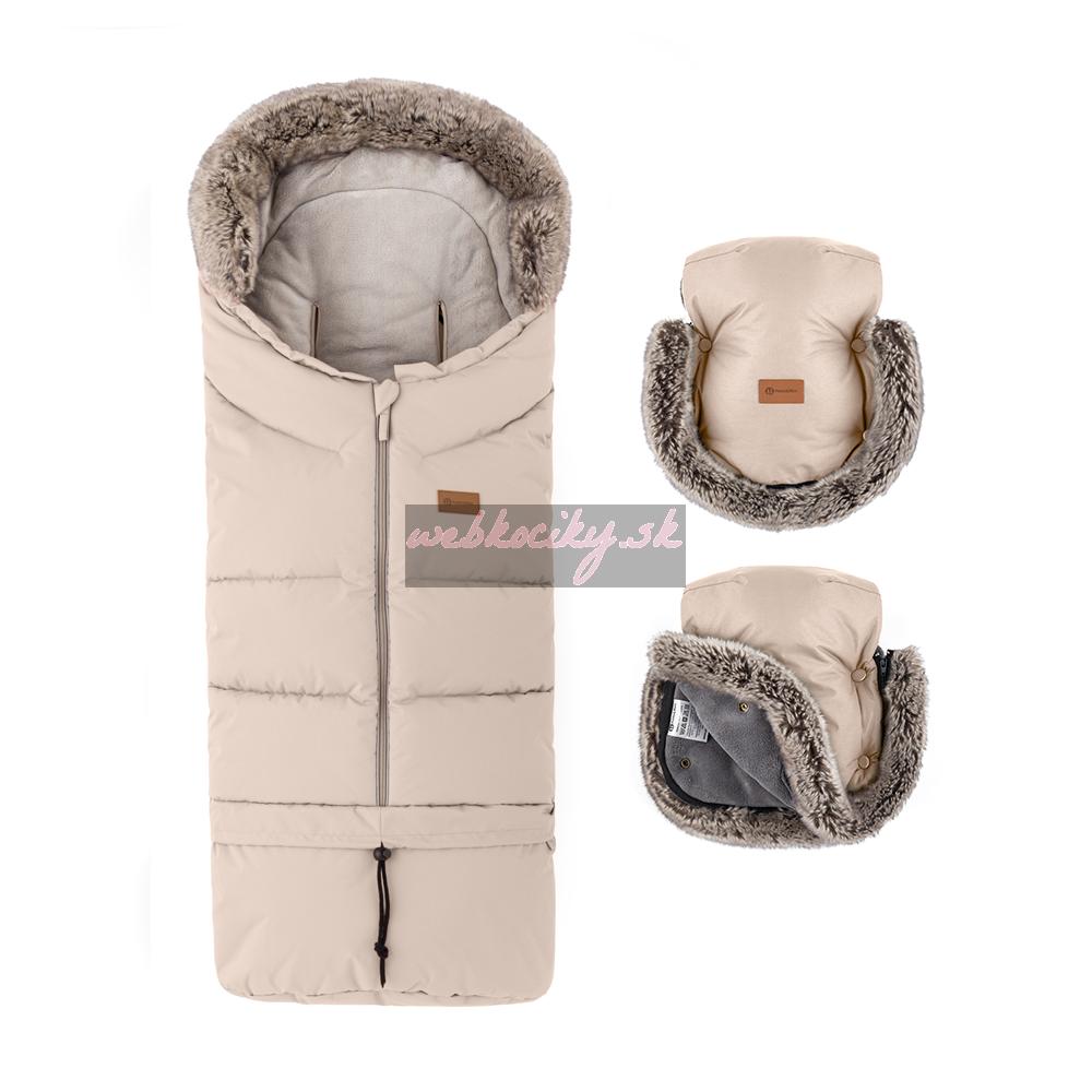 PETITE&MARS Set zimný fusak Arctic 4v1 + rukavice na kočík Furry Rose Petal