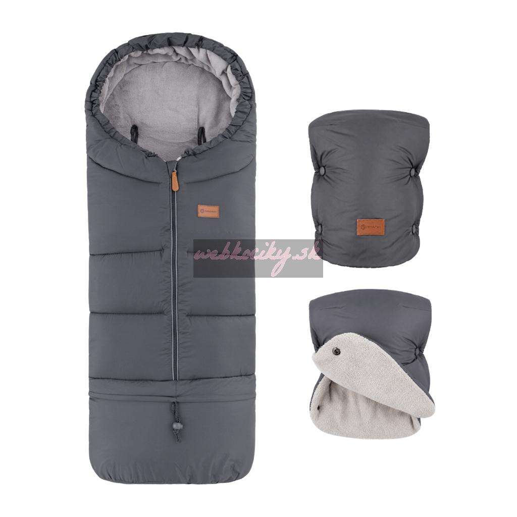 PETITE&MARS Set zimný fusak Jibot 3v1 + rukavice na kočík Jasie Charcoal Grey