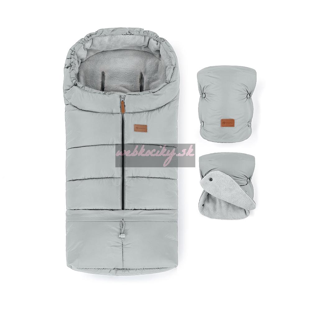 PETITE&MARS Set zimný fusak Jibot 3v1 + rukavice na kočík Jasie Quiet Grey