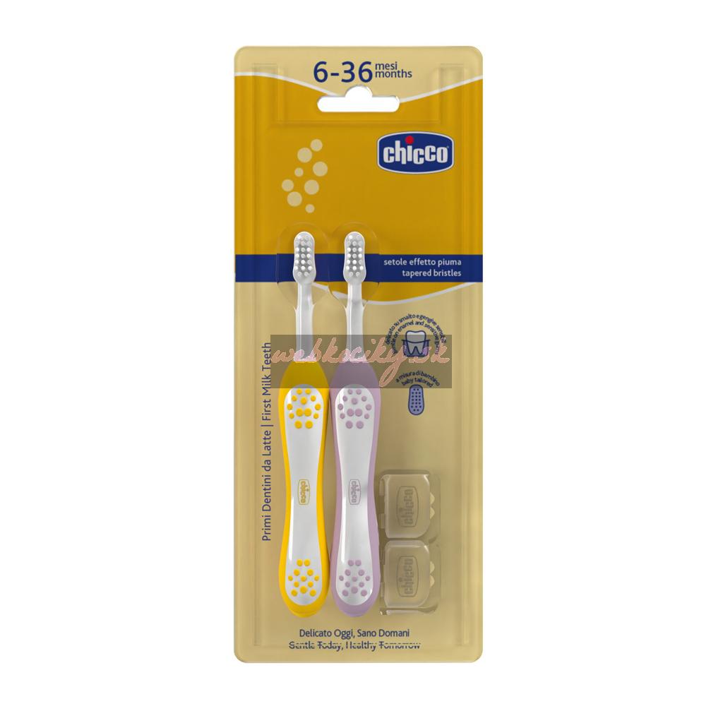 CHICCO Set zubných kefiek pre deti Lilac-Mustard 6-36m, 2ks