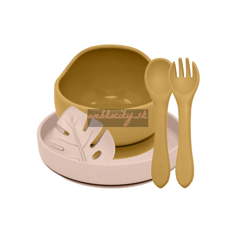PETITE&MARS Set jedálenský silikónový TAKE&MATCH 4 ks Intense Ochre - Desert Sand 6m+