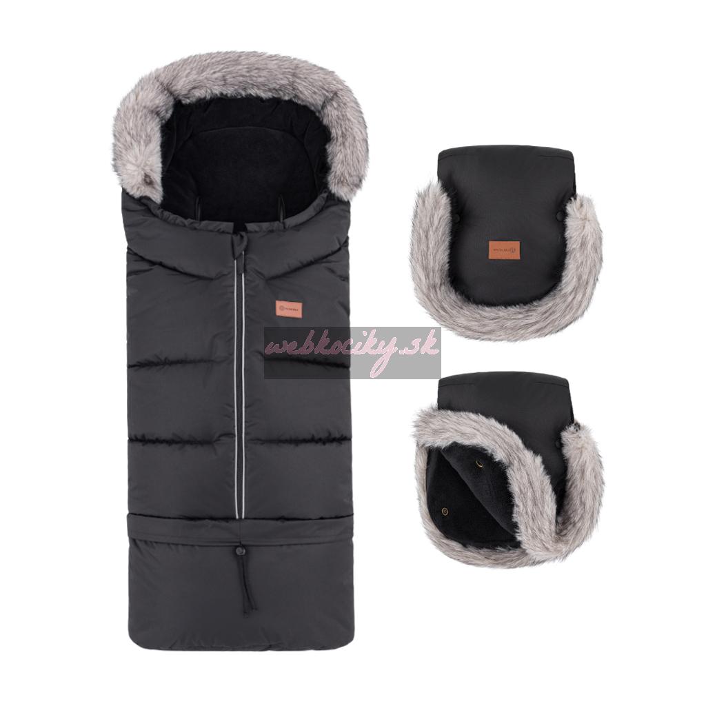 PETITE&MARS Set zimný fusak Arctic 4v1 + rukavice na kočík Furry Forever Black