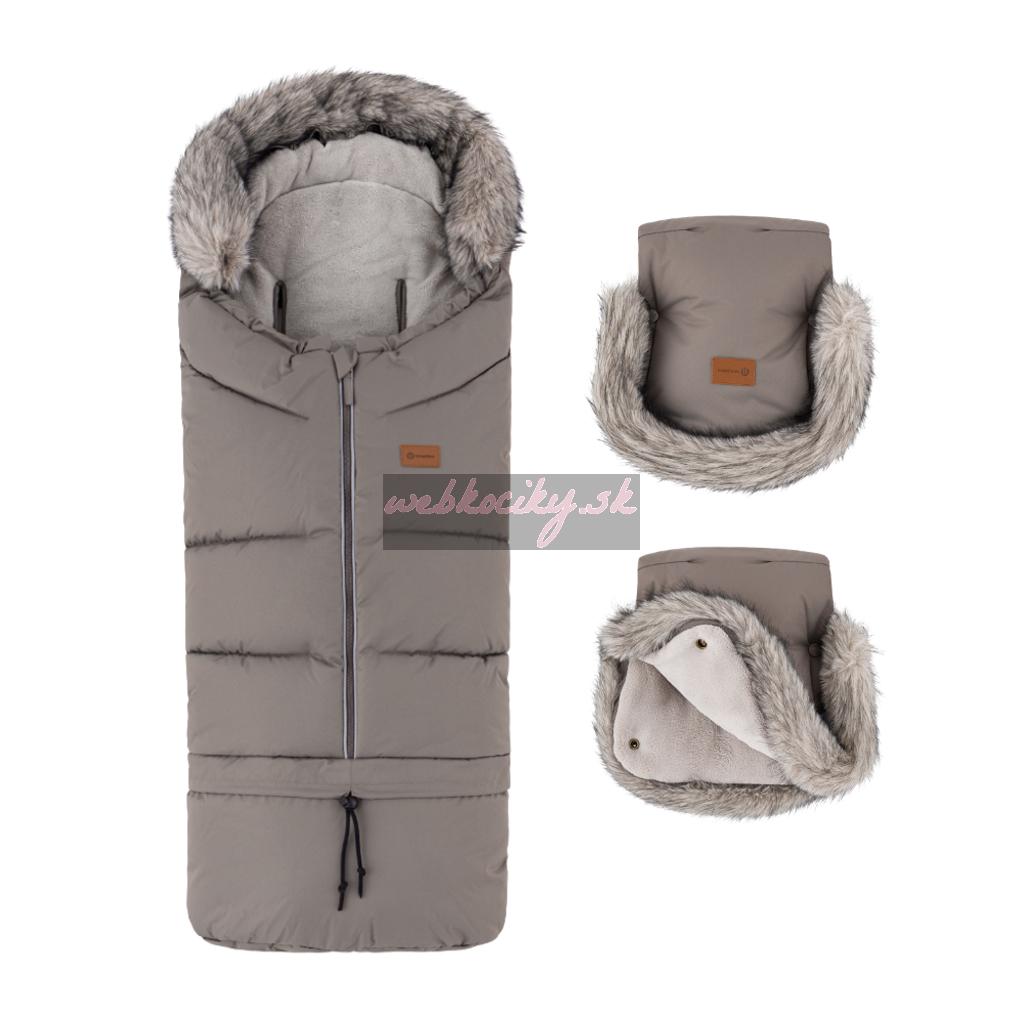PETITE&MARS Set zimný fusak Arctic 4v1 + rukavice na kočík Furry Mocha Mousse