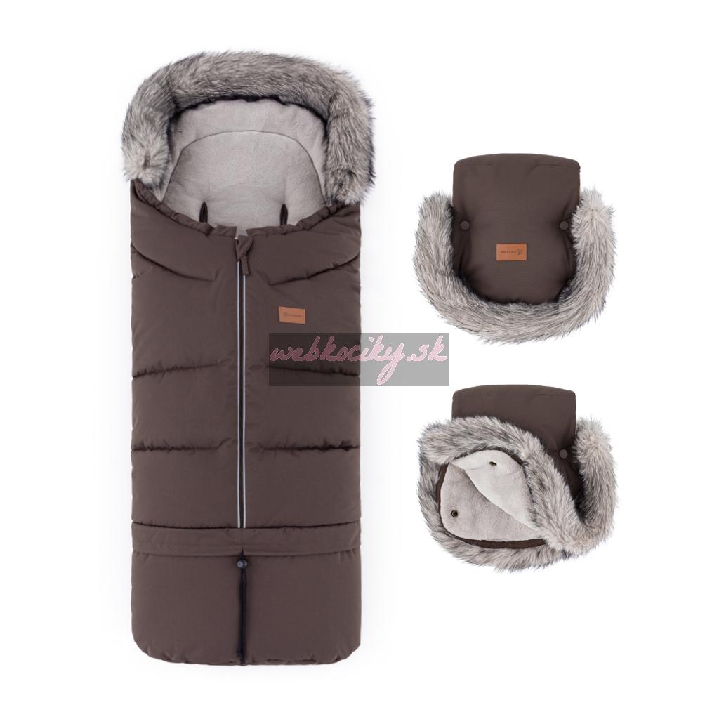 PETITE&MARS Set zimný fusak Arctic 4v1 + rukavice na kočík Furry Rich Brown