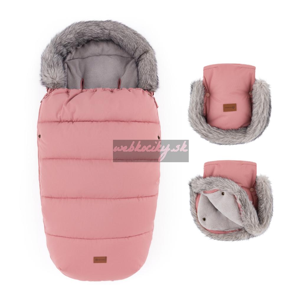 PETITE&MARS Set zimný fusak Comfy 4v1 + rukavice na kočík Furry Old Rose