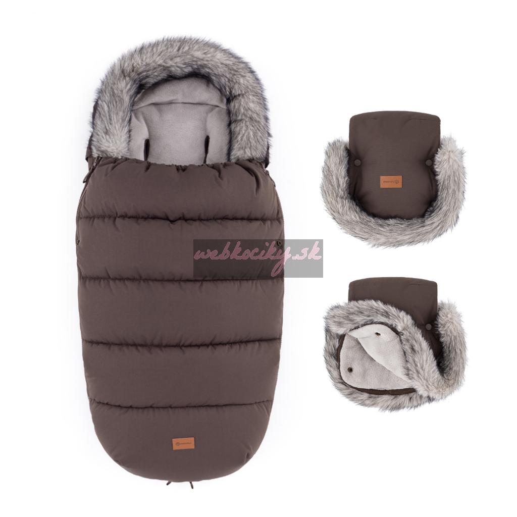 PETITE&MARS Set zimný fusak Comfy 4v1 + rukavice na kočík Furry Rich Brown