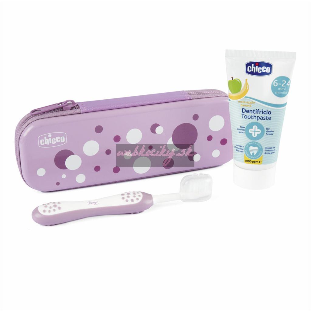 CHICCO Set zubná kefka a pasta v puzdre Always smiling Lilac, 6m+